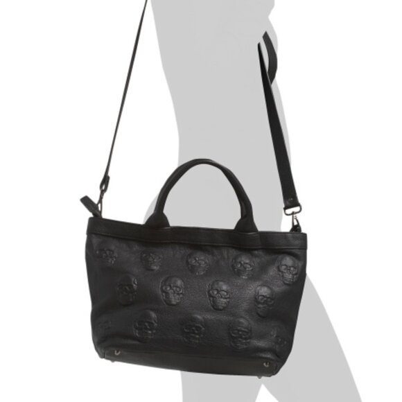 IO PELLE Black Made In Italy Leather Skull Satchel Black Med - Picture 4 of 12